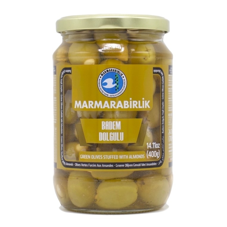 MB AMANDEL GROENE OLIJVEN 400G GLAS