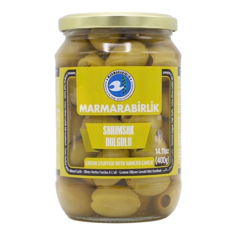 MB KNOFLOOK GROENE OLIJVEN 400G GLAS